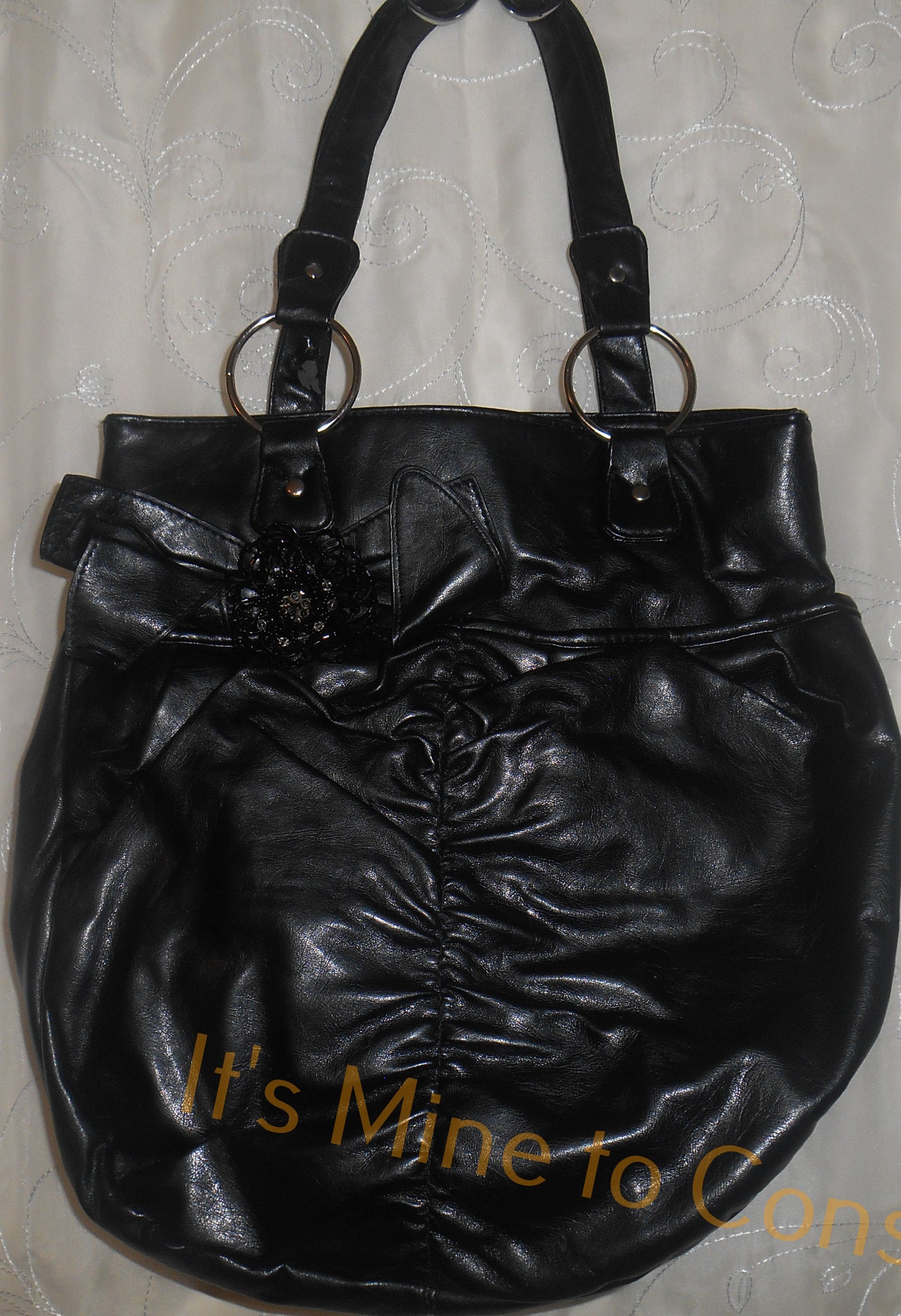 Large Black Purse with Flower