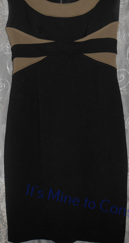 Maggy London Black Dress with Brown Trim