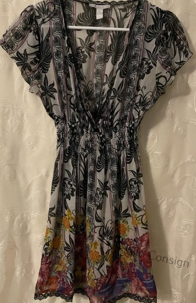 Charlotte Russe Black Print Top with Cinched Waist