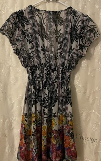 Charlotte Russe Black Print Top with Cinched Waist