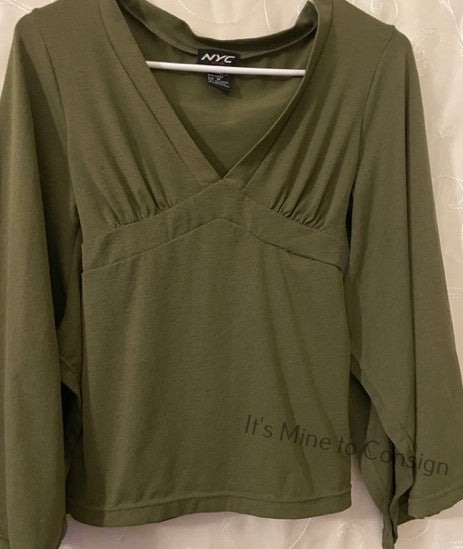 NYC Dark Olive Green Top with Slanted Sleeves