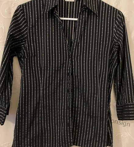 Cato Black Pinstripe Top with Quarter Sleeves