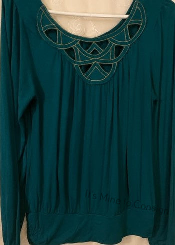 Green Blouse with Gold Enhancements