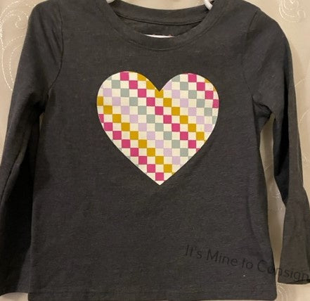 Cat & Jack Gray Top w/Checkered Heart