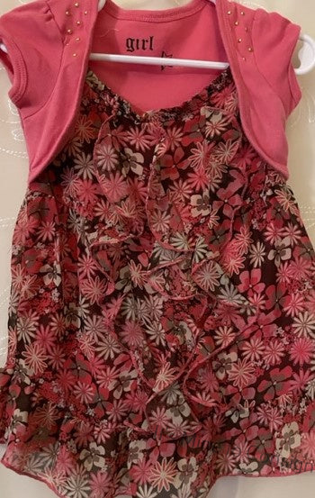 Girls Pink Floral Shirt w/Shrug