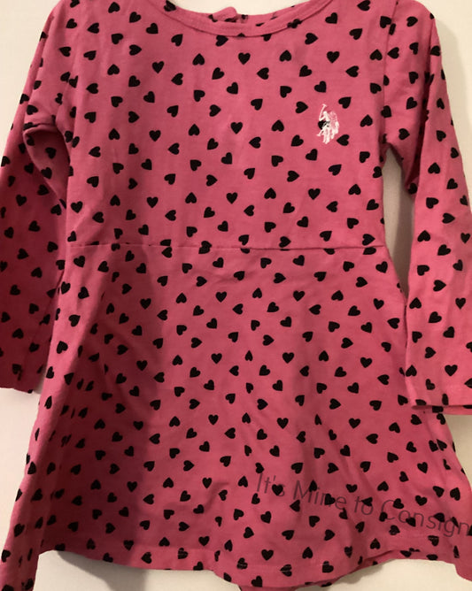 U S Polo Pink Dress w/Black Hearts